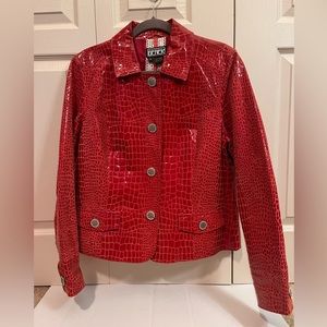 Leather red snake skin print jacket